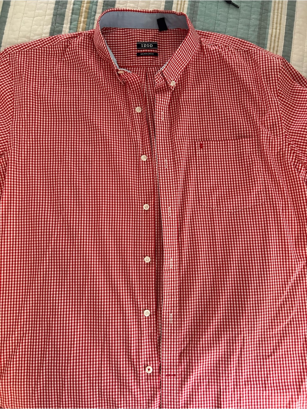 Izod Red and White Gingham Button-Down Shirt